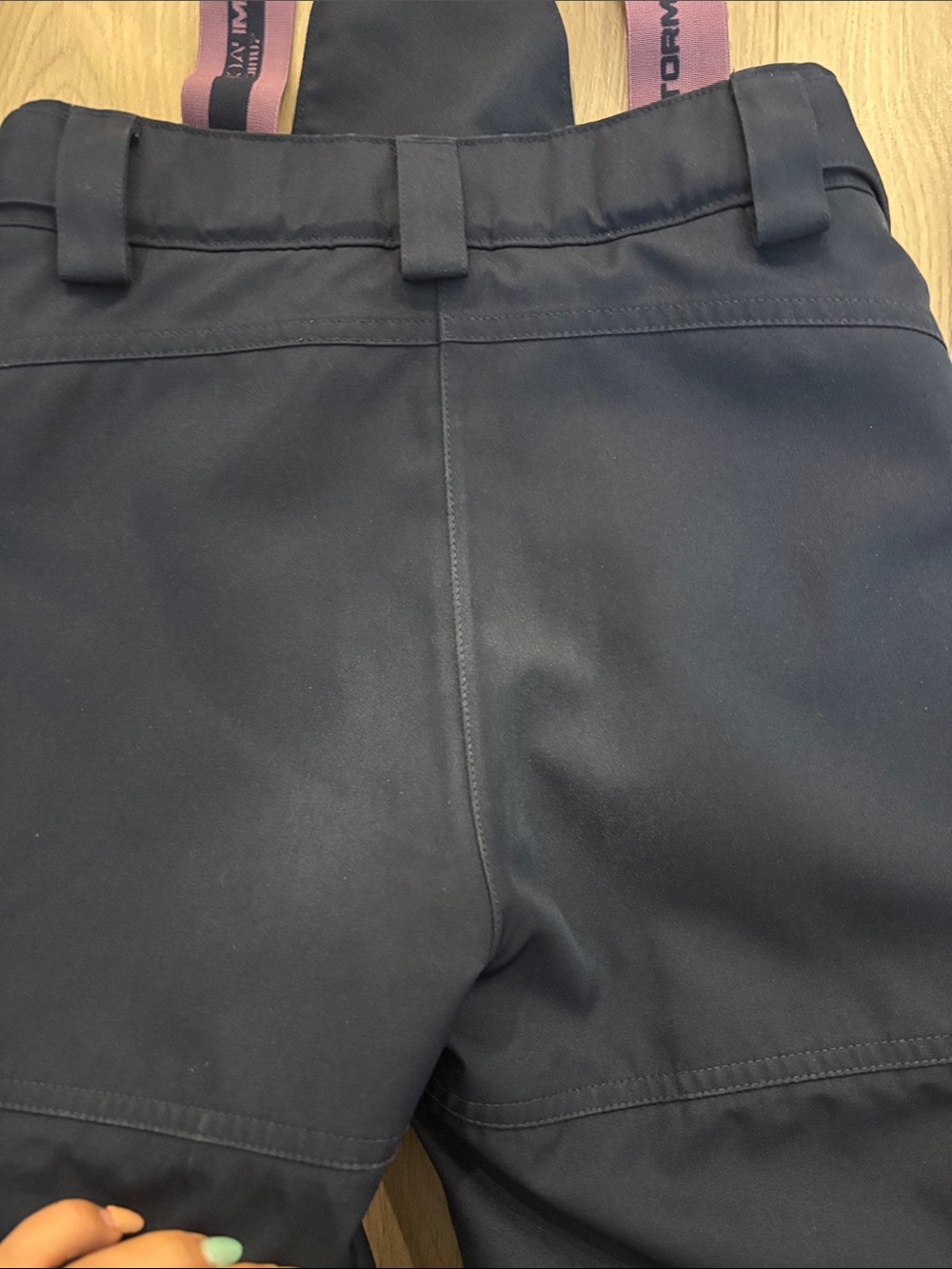 Kids Navy Blue Snow Bib Pants with Pink Suspenders - Picture 7 of 10